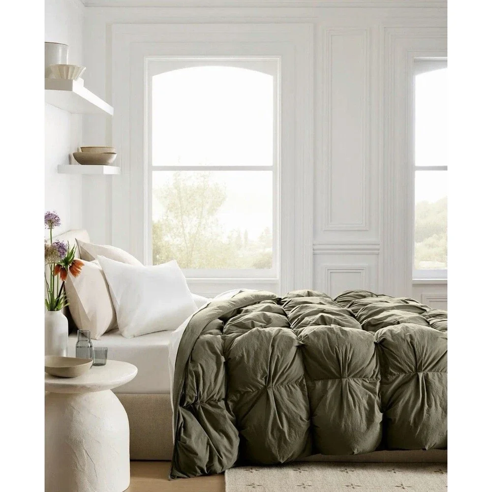 Quince Cotton Pintuck Comforter King Cal King Dusty Olive Organic Cotton $174